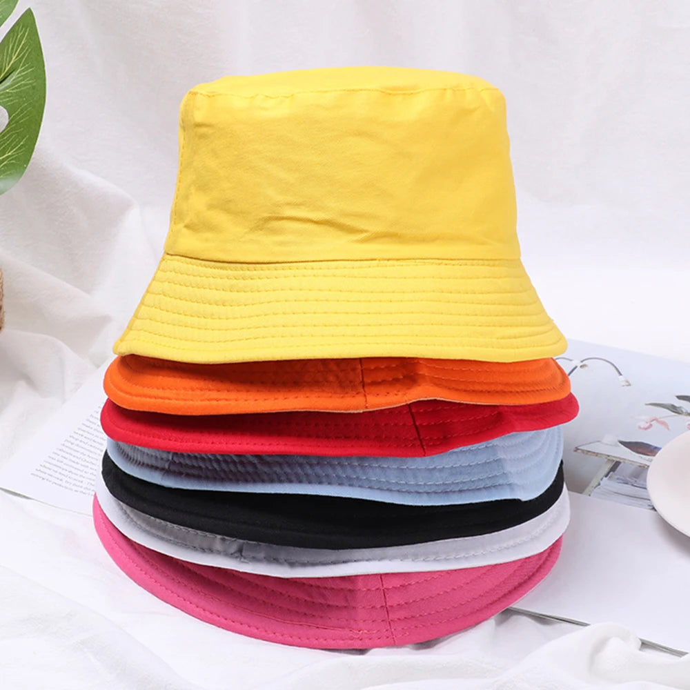 Cotton Summer Foldable Bucket Hat Unisex Women Outdoor Sunscreen Hat Pure Color Fishing Hunting Cap Men Basin Chapeau Beach Cap