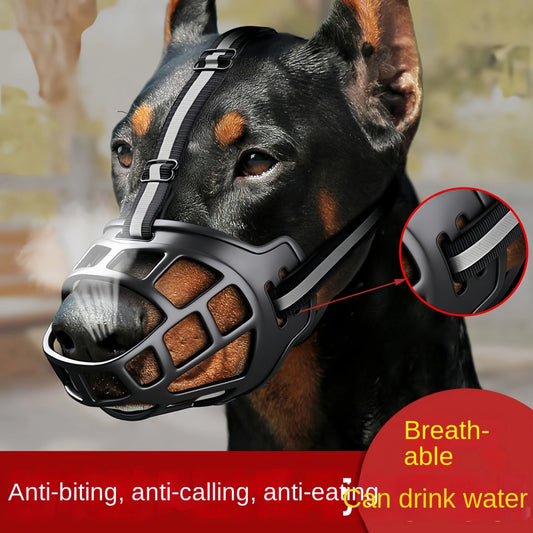 Djustable Silicone Pet Dog Muzzle Anti-Biting Dog Mouth Cover With Reflective Strip for dogs Can Drink Water Breathable Plastic