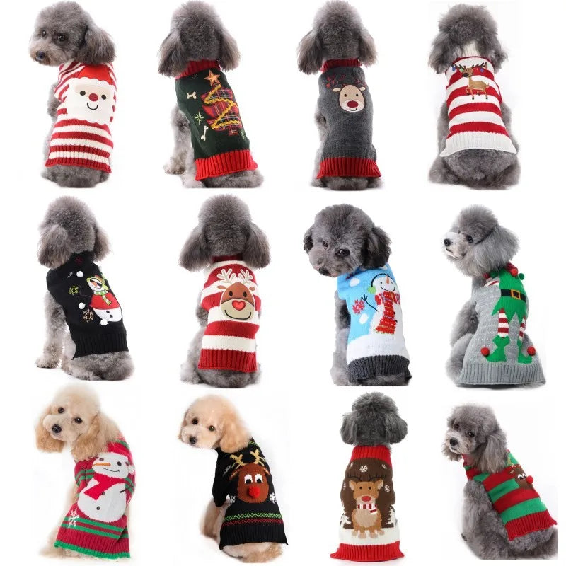 Dog Sweater Christmas Winter Warm Dog Clothes Xmas Outfit for Dogs Puppy Coat Dog Costume Chihuahua Striped Dog Knitted Sweater