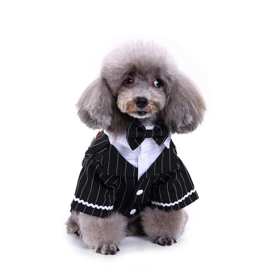 Dog Tuxedo Costume Formal Shirt Dog Wedding Black Jacket Suit Pet Puppy Prince Ceremony Bow Tie Suit Small Dogs Cats Clothes