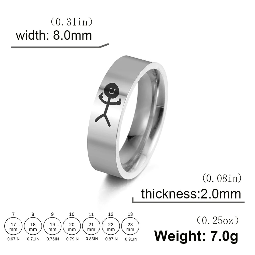 Dreamtimes Simple Trend Funny Middle Finger Stickman Ring Hip Hop Fuxk You Doodle Rings For Man Couple Party New Gifts Jewelry