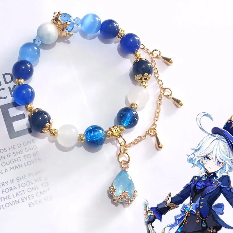 Game Genshin Impact Furina de Fontaine Cosplay Bracelet Focalors Unisex Beads Chain Pendant Bracelets Jewelry Accessories