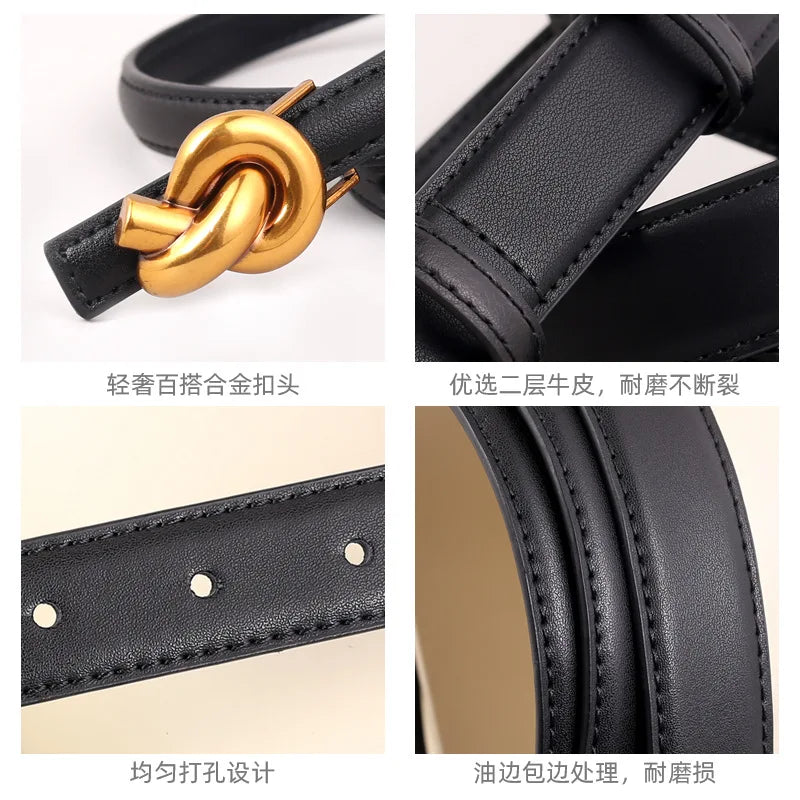 Genuine Leather Women Fashion Belt Knot Buckle Waistband Cummerbund For Dress Jeans