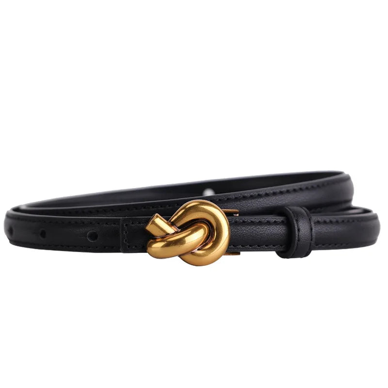 Genuine Leather Women Fashion Belt Knot Buckle Waistband Cummerbund For Dress Jeans