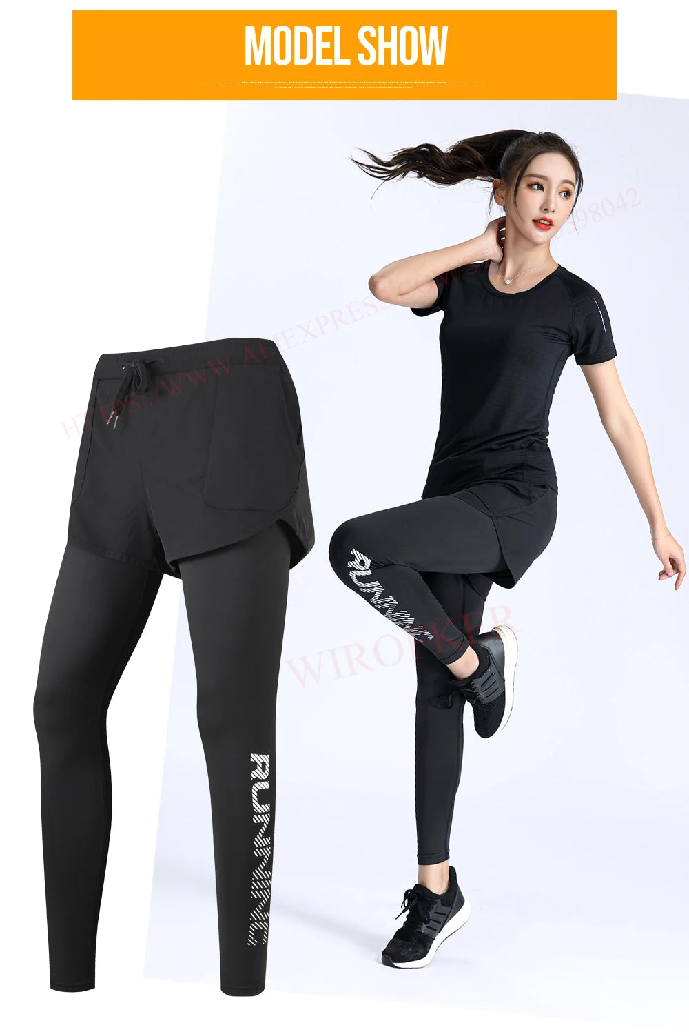 Women Running Trousers 2 In 1 Yoga Sports Fitness Leggings Quick Dry Jogger Training Sportpants High Waist Female Gym Pants