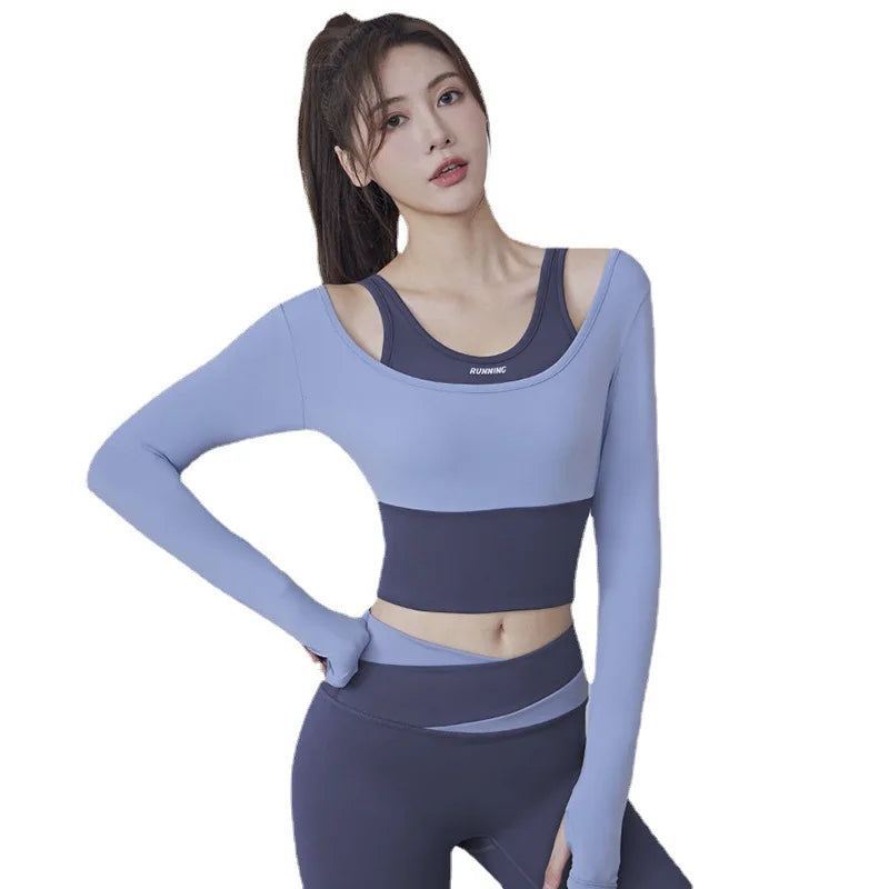 High Waist Yoga Set Lady Gym Suit Shockproof Sport Bra Crop Top Patchwork Tracksuit Women Fitness Outfit Training Wear