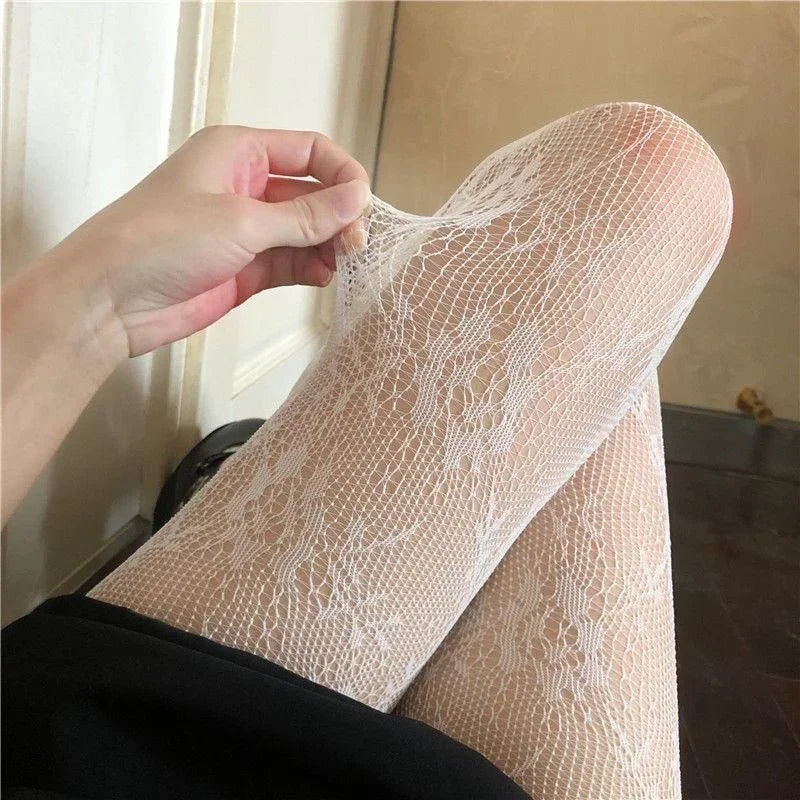 Hollowed Out Lace Mesh Pantyhose Floral Rattan Bottomed Stockings For Women