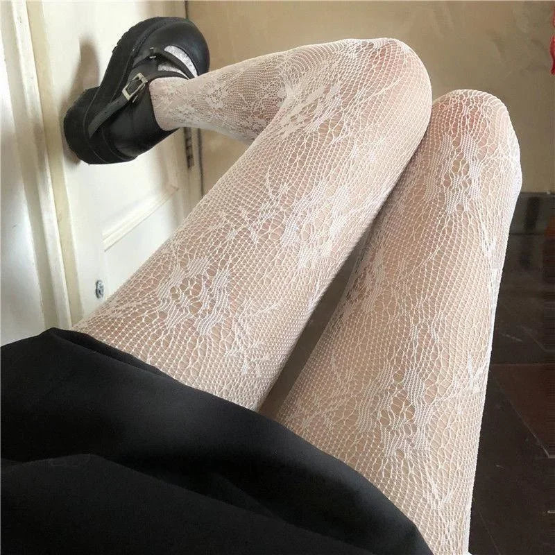 Hollowed Out Lace Mesh Pantyhose Floral Rattan Bottomed Stockings For Women