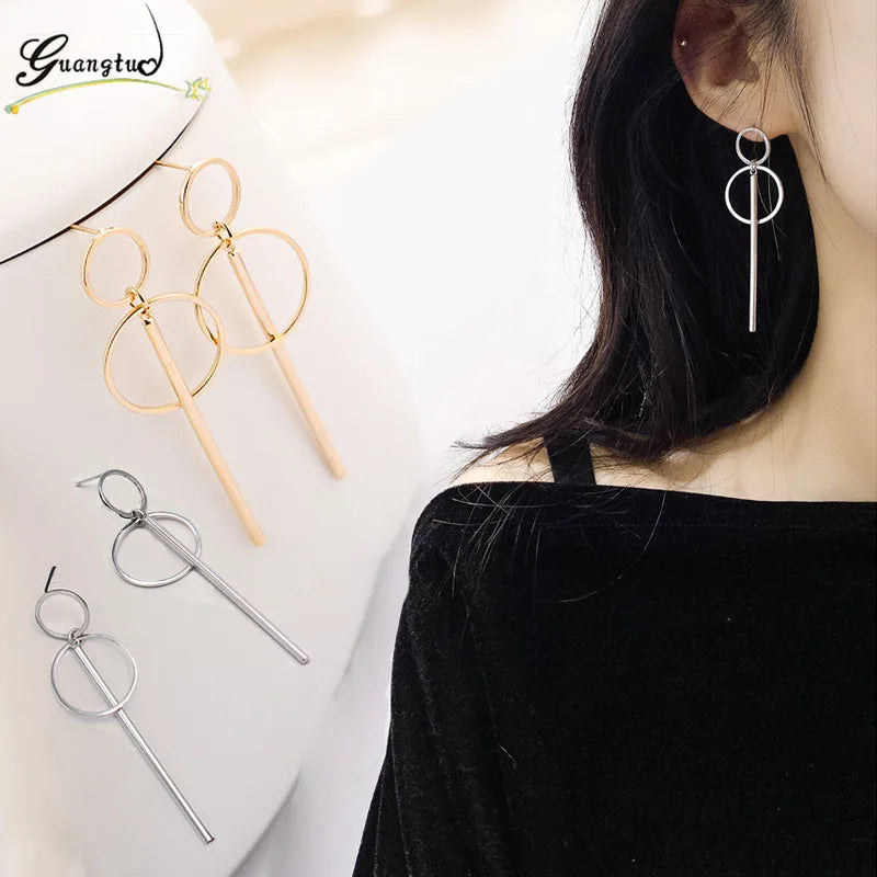 Hot Sale Geometry Earrings For Women Jewelry Double Circle Long Rod Tassel Pendant Earring Oorbellen Brincos Ladies Gifts Bijoux