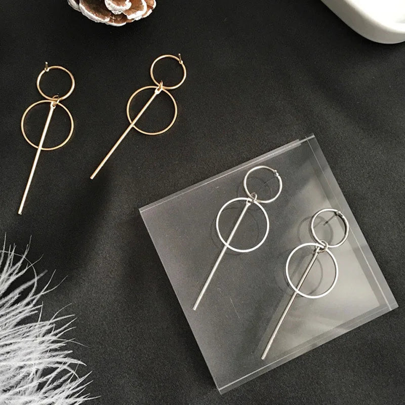 Hot Sale Geometry Earrings For Women Jewelry Double Circle Long Rod Tassel Pendant Earring Oorbellen Brincos Ladies Gifts Bijoux