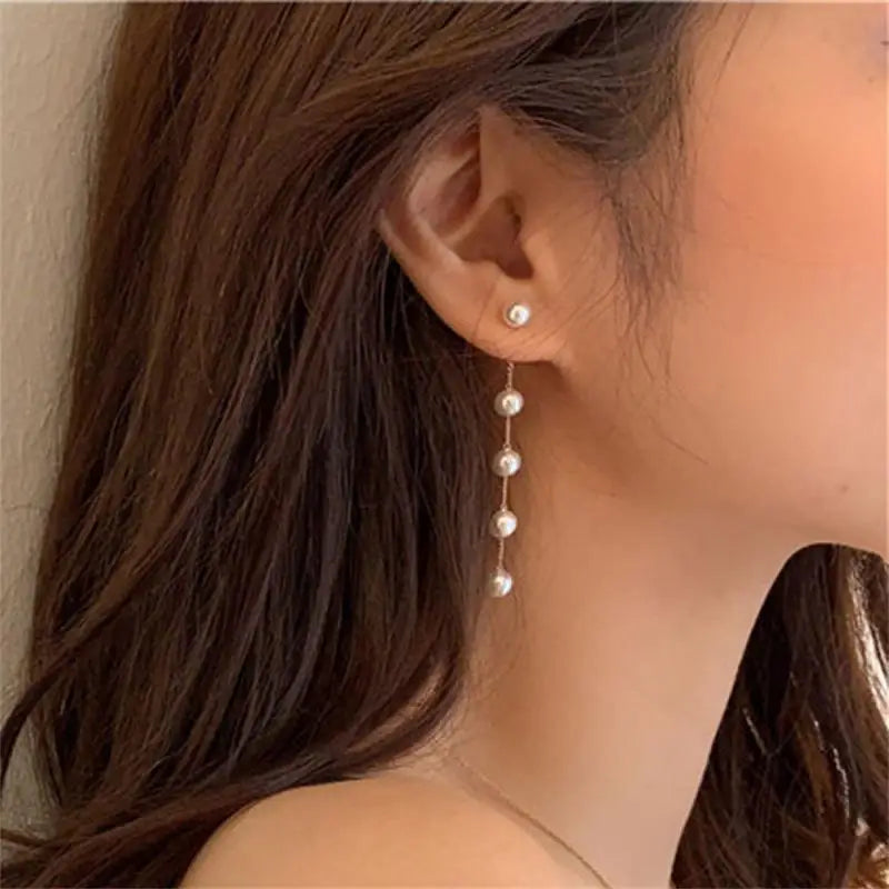 Inlay Geometry Long Style Pendant Atmosphere Chain No Fading Pearl Drop Earrings Fashion Elegant Accessories Mini Retro Earrings