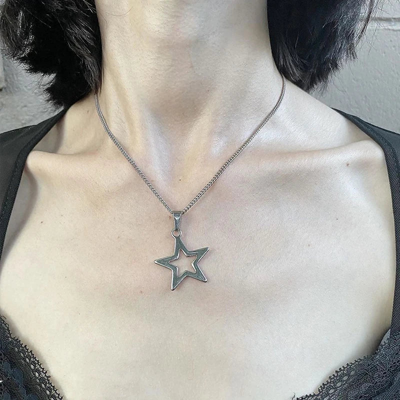 Korean Fashion Chains Star Pendant Necklaces Punk Aesthetic Jewelry Boho Necklace for Women Goth Jewelry Y2K Grunge Rock