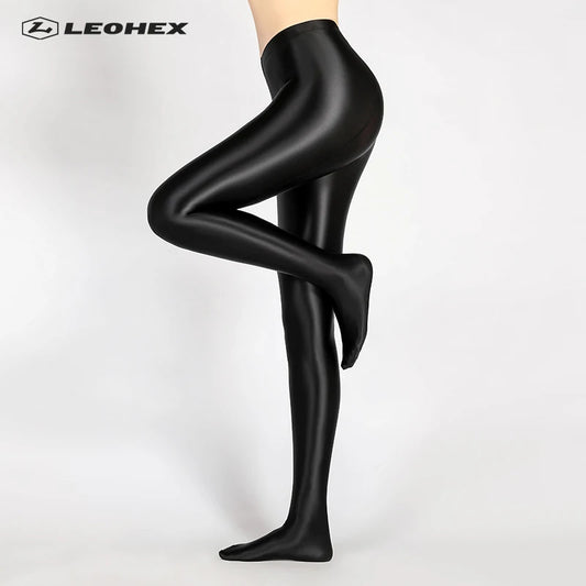 LEOHEX Spandex GLOSSY OPAQUE Pantyhose Shiny high waist Tights Sexy Stockings yoga pants training women sports leggings fitness