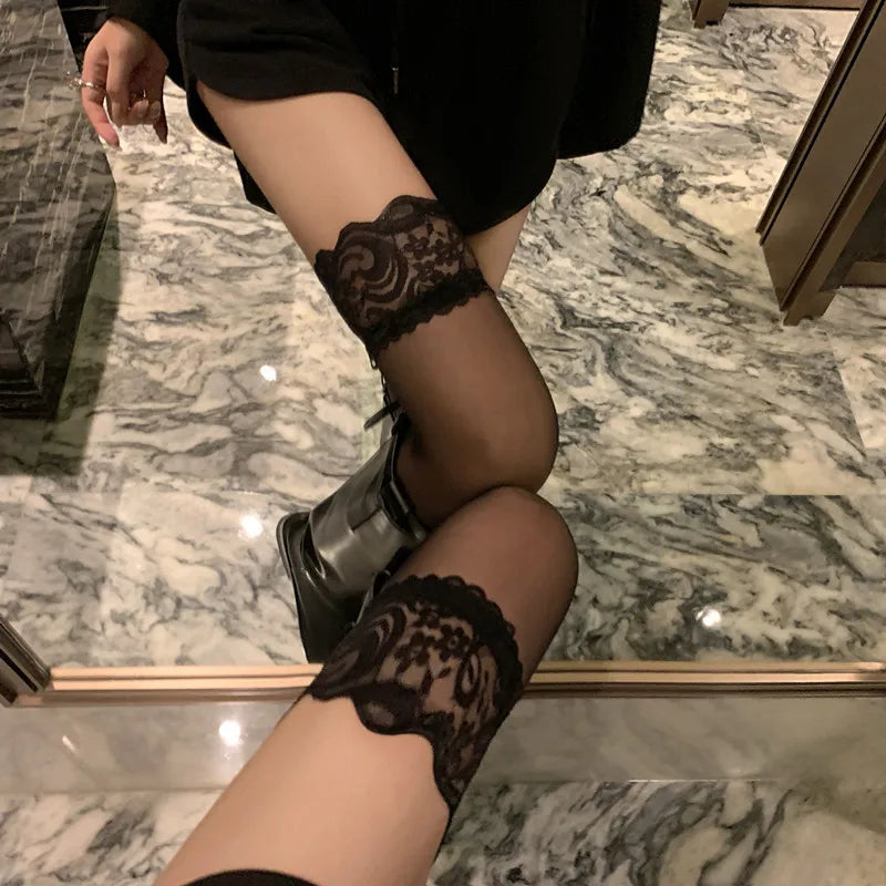 Ladies Socks Solid Color Girls Lolita Thigh High Stockings Lace Sexy Long Socks Women Over Knee Black White Sweet Stockings