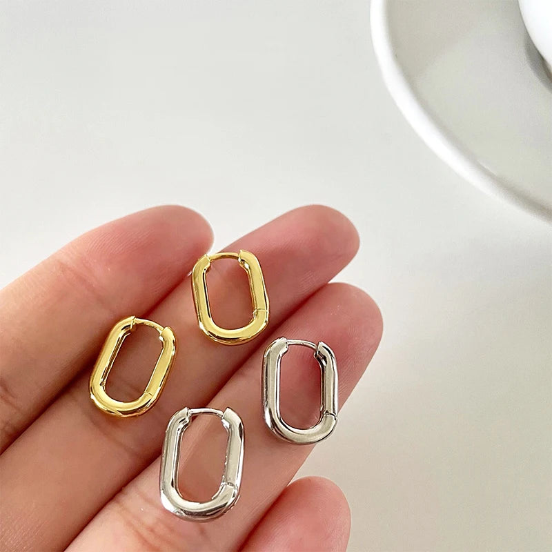 Minimalist U Shaped Geometric Hoop Earrings for Women Chunky Circle Hoops Party Wedding Jewelry Gift French Golden Earrings