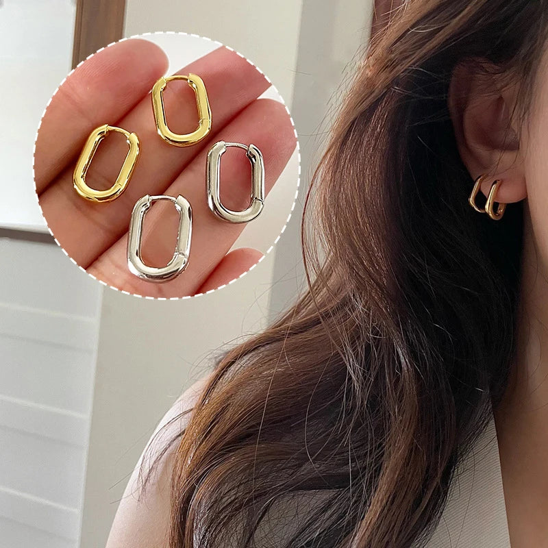 Minimalist U Shaped Geometric Hoop Earrings for Women Chunky Circle Hoops Party Wedding Jewelry Gift French Golden Earrings