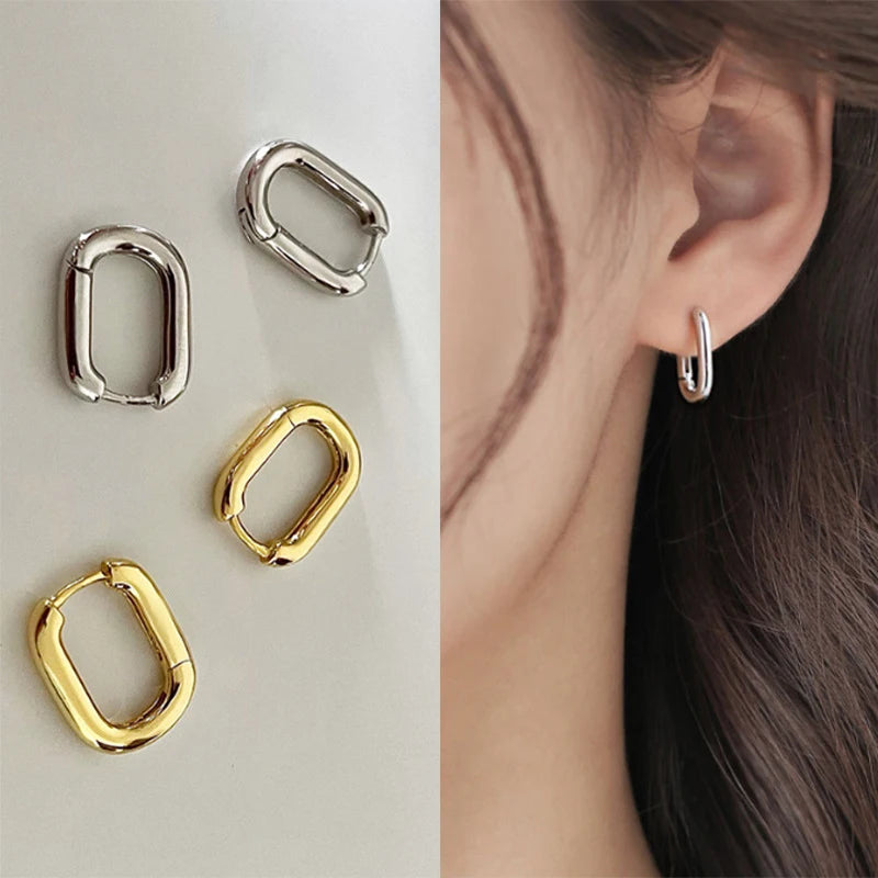 Minimalist U Shaped Geometric Hoop Earrings for Women Chunky Circle Hoops Party Wedding Jewelry Gift French Golden Earrings