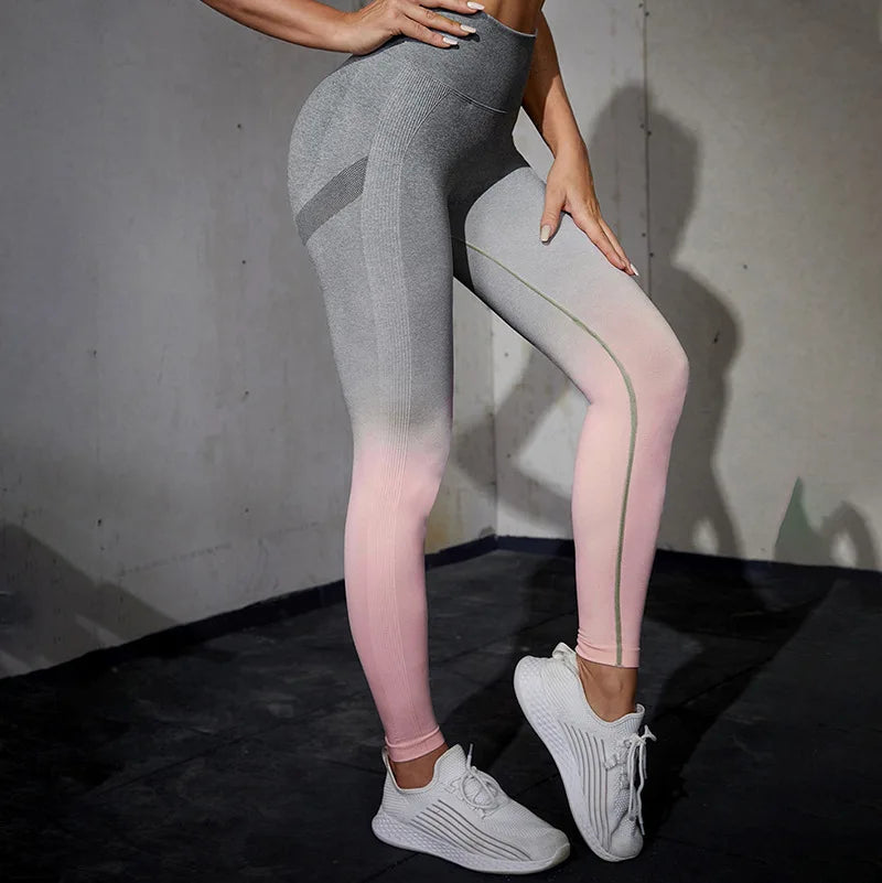 New Gradient Colour Yoga Pants Yoga High Waist Push Up Tight Legging Pants Outdoor Clothing Fitness Pants Mujer