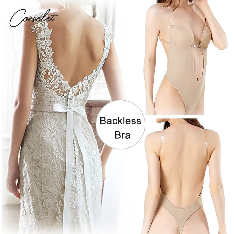 One Piece Backless Bodysuit Corset For Woman Strapless Bra Thongs Body Shapewear Invisible Underwear Push Up For Wedding Dress