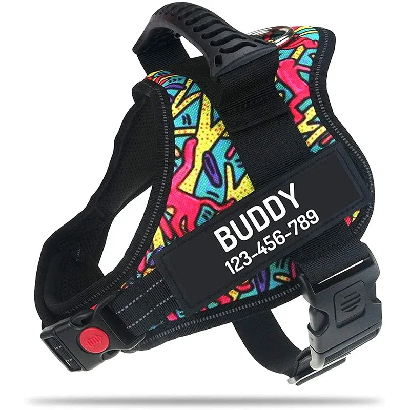 Personalised No Pull Dog Harness with Custom Name and Phone Number Heavy Duty Pet Vest To Prevent Tugging Pulling Choking Lost