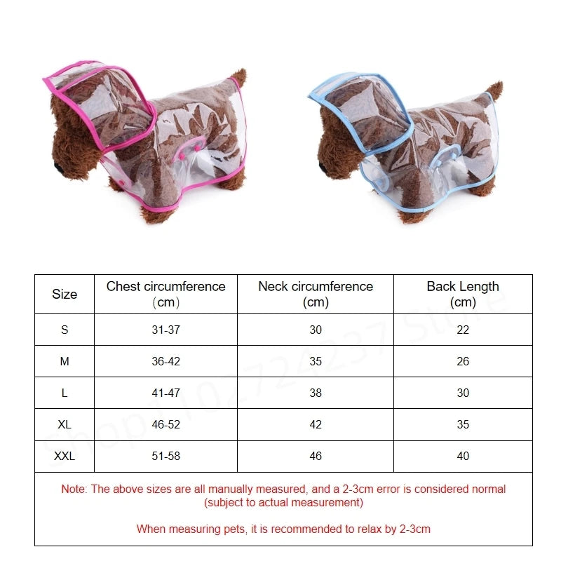 Pet Dog Puppy Transparent Rainwear Raincoat Pet Hooded Waterproof Jacket Clothes Soft Pvc Raincoat Suitable For Dogs Rain Poncho