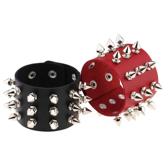 Punk Gothic Rock Cuspidal Spikes Rivet Cone Stud Wide Leather Cuff Bracelet Wristbands Charm Bangle Fashion Unisex Jewelry