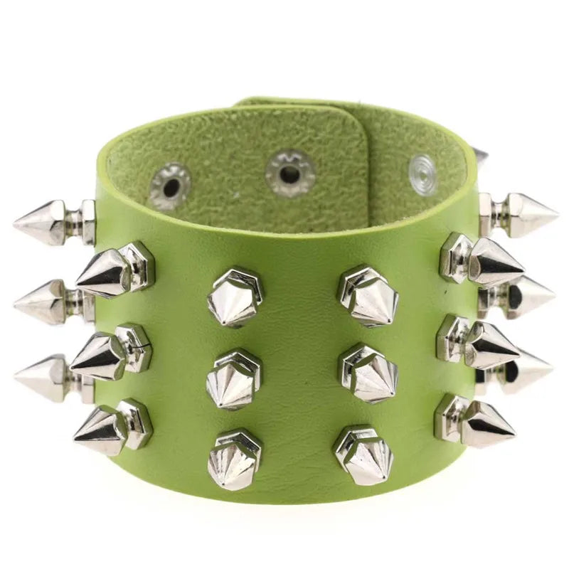 Punk Gothic Rock Cuspidal Spikes Rivet Cone Stud Wide Leather Cuff Bracelet Wristbands Charm Bangle Fashion Unisex Jewelry