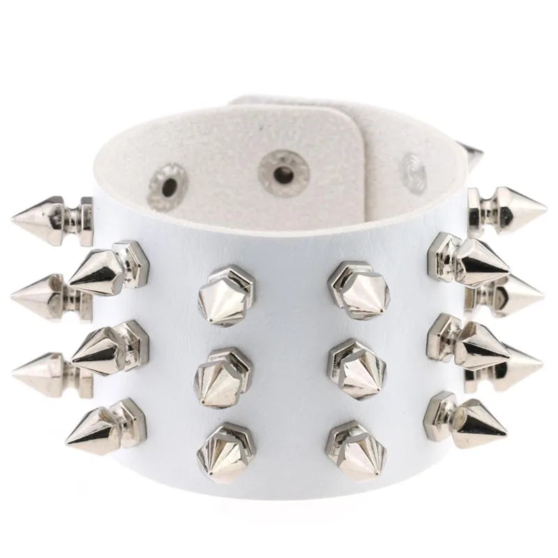 Punk Gothic Rock Cuspidal Spikes Rivet Cone Stud Wide Leather Cuff Bracelet Wristbands Charm Bangle Fashion Unisex Jewelry