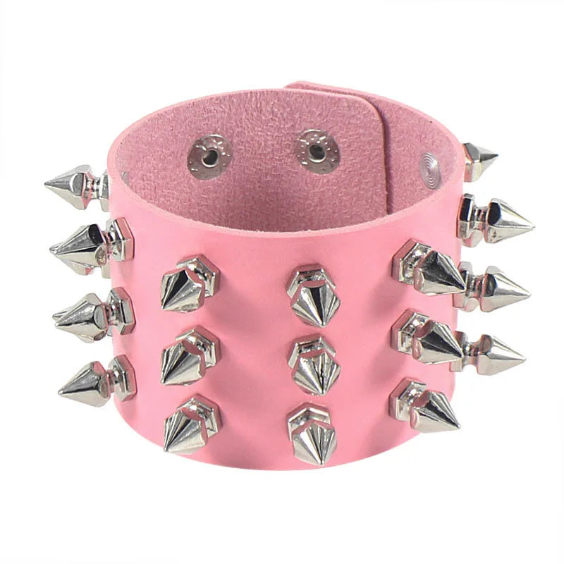 Punk Gothic Rock Cuspidal Spikes Rivet Cone Stud Wide Leather Cuff Bracelet Wristbands Charm Bangle Fashion Unisex Jewelry