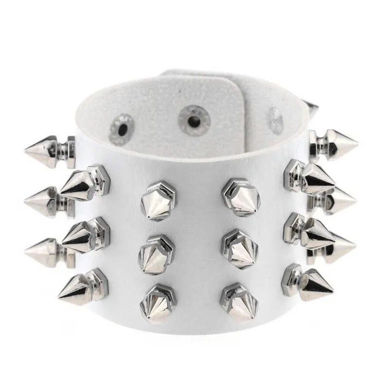 Punk Gothic Rock Cuspidal Spikes Rivet Cone Stud Wide Leather Cuff Bracelet Wristbands Charm Bangle Fashion Unisex Jewelry