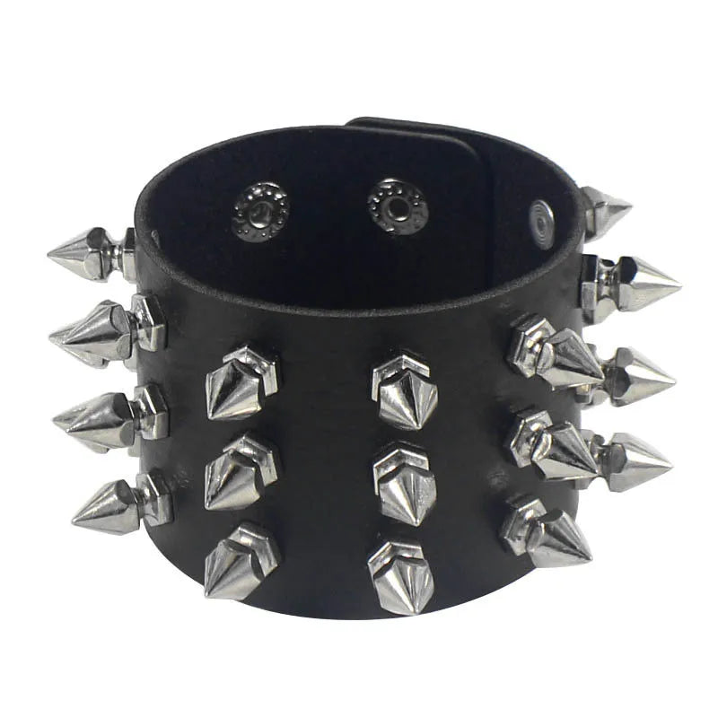 Punk Gothic Rock Cuspidal Spikes Rivet Cone Stud Wide Leather Cuff Bracelet Wristbands Charm Bangle Fashion Unisex Jewelry