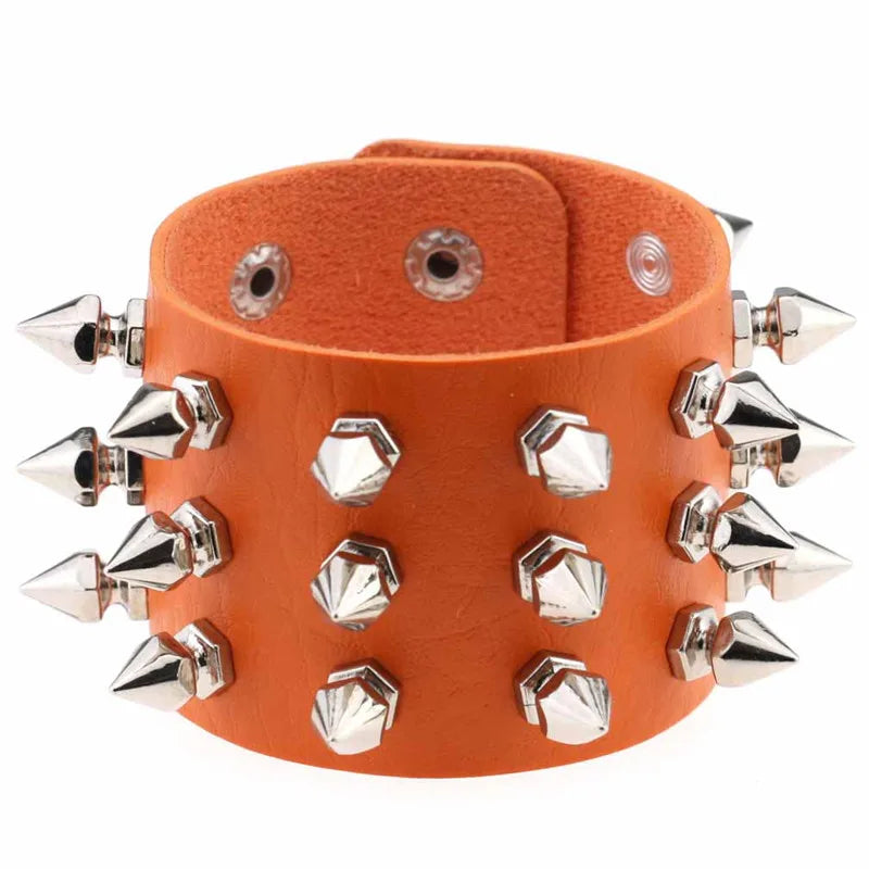 Punk Gothic Rock Cuspidal Spikes Rivet Cone Stud Wide Leather Cuff Bracelet Wristbands Charm Bangle Fashion Unisex Jewelry