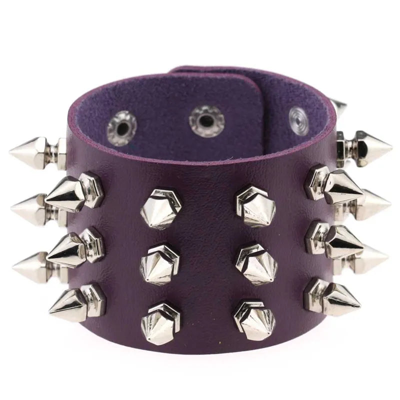 Punk Gothic Rock Cuspidal Spikes Rivet Cone Stud Wide Leather Cuff Bracelet Wristbands Charm Bangle Fashion Unisex Jewelry