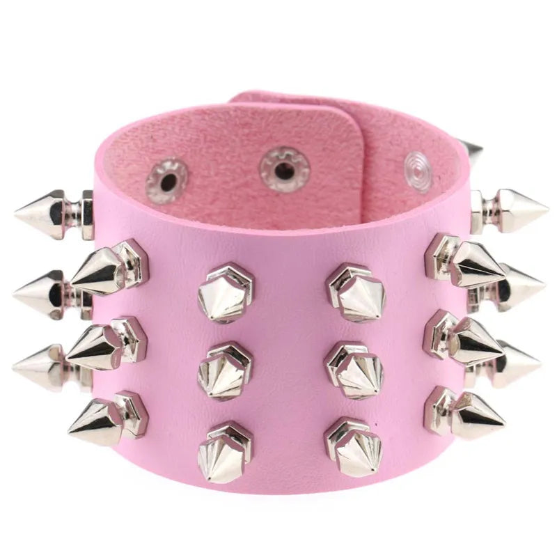 Punk Gothic Rock Cuspidal Spikes Rivet Cone Stud Wide Leather Cuff Bracelet Wristbands Charm Bangle Fashion Unisex Jewelry