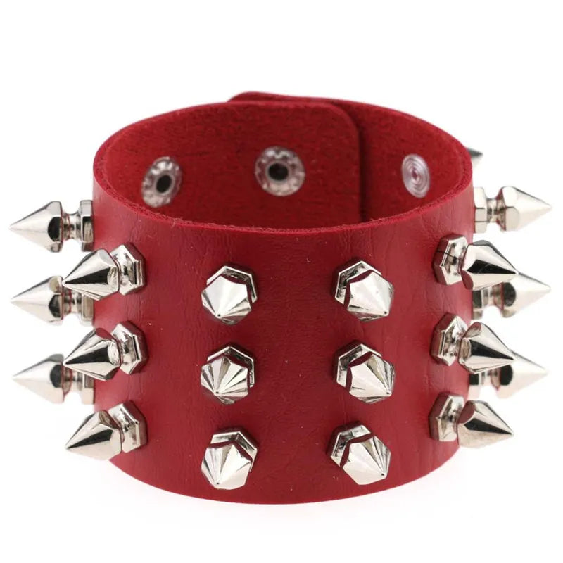 Punk Gothic Rock Cuspidal Spikes Rivet Cone Stud Wide Leather Cuff Bracelet Wristbands Charm Bangle Fashion Unisex Jewelry