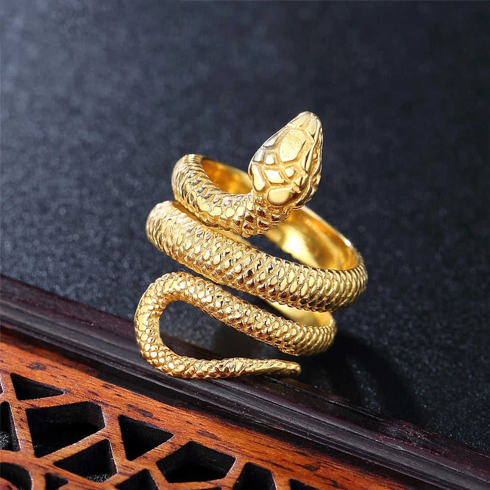 Punk Hip Hop 316L Stainless Steel Snake Rings for Men Women Fashion Couple Engagement Cobra Snake Ring Jewelry Best Gift for Him