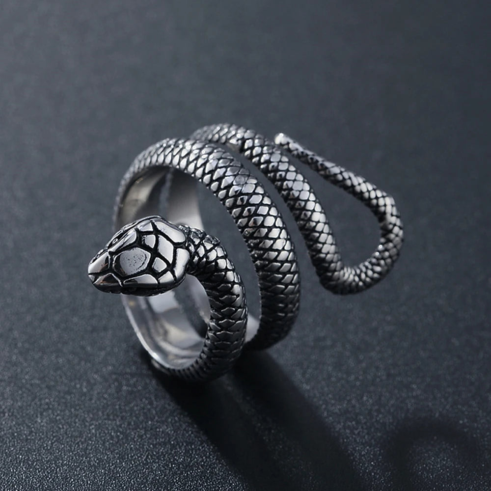 Punk Hip Hop 316L Stainless Steel Snake Rings for Men Women Fashion Couple Engagement Cobra Snake Ring Jewelry Best Gift for Him