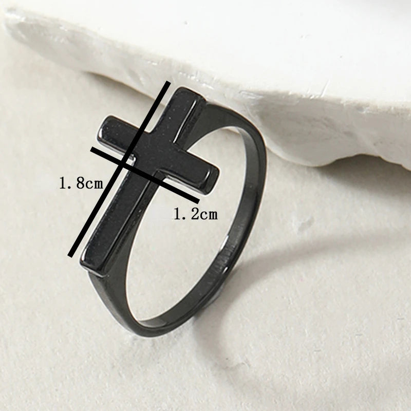 Punk Hiphop Stainless Steel Cross Rings Women Men Geometric Titanium Steel Finger Ring Fashion Unisex Couple Jewelry Party Gifts