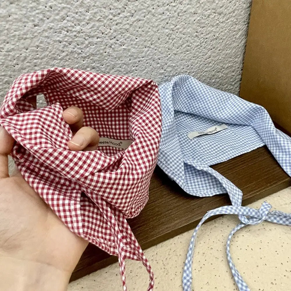 Red Hair Scarf Bohemia Bandana Soft Lattice Blue Triangle Hair Band Strap Soft Wrap Pastoral style Women