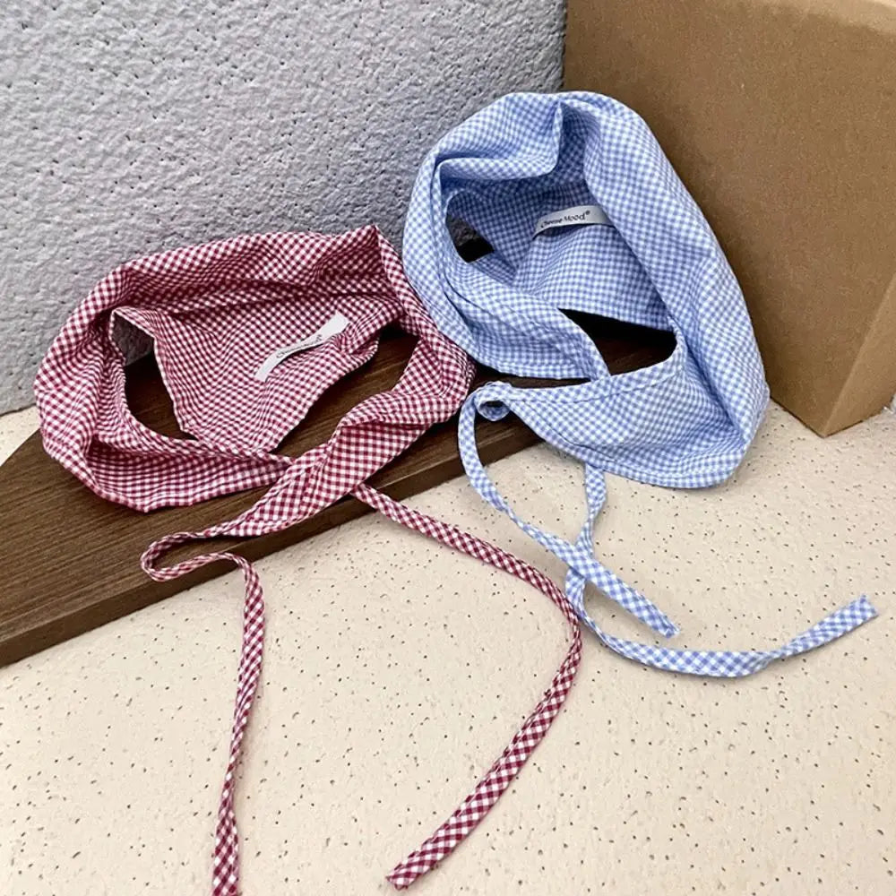 Red Hair Scarf Bohemia Bandana Soft Lattice Blue Triangle Hair Band Strap Soft Wrap Pastoral style Women