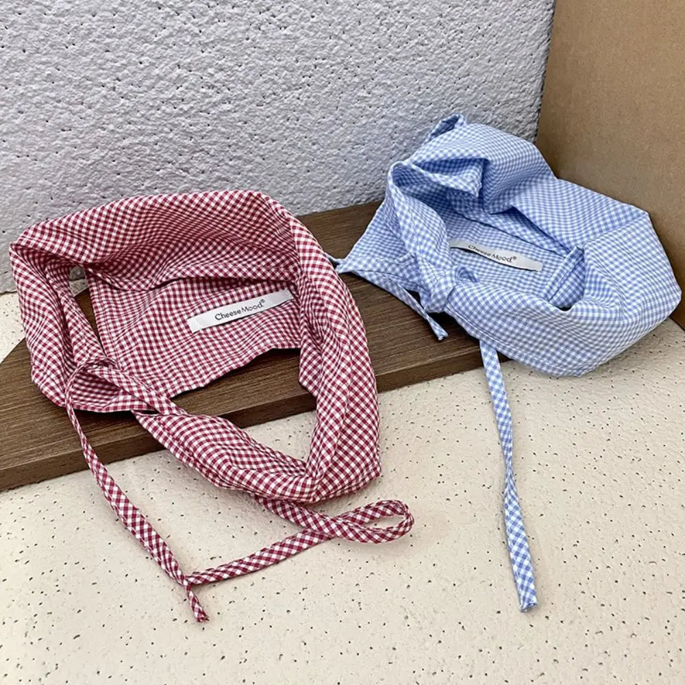 Red Hair Scarf Bohemia Bandana Soft Lattice Blue Triangle Hair Band Strap Soft Wrap Pastoral style Women