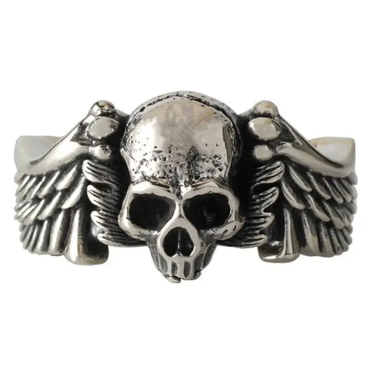 Retro vintage personalized wings, skull head ring, male