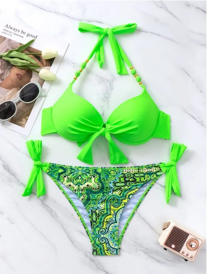 Sexy Push Up Bikini 2024 Women Swimsuit Two Piece Swimwear Female Thong Bikinis Set Swimming for Bathing Suits Brazilian Biquini