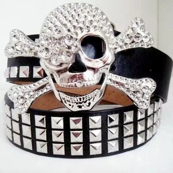 Subculture Gothic rivet belt trend Korean Punk Skull Rhinestone Belt men and women street dance belt