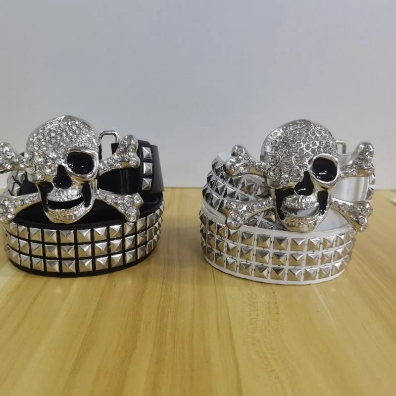 Subculture Gothic rivet belt trend Korean Punk Skull Rhinestone Belt men and women street dance belt