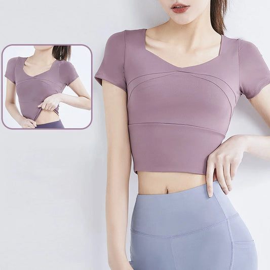 Summer Softness Solid Crop Sports Tee Women Short Sleeve Gym Yoga Top Fitness Running Cropped Tops Active Wear Breathable Tights