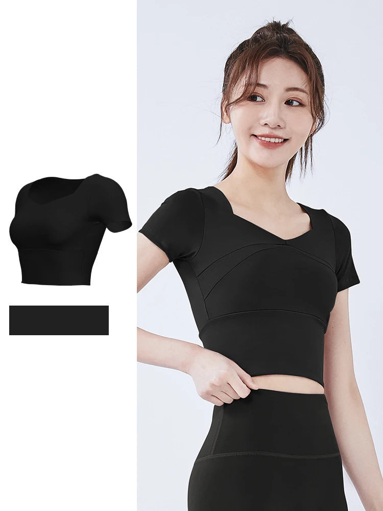 Summer Softness Solid Crop Sports Tee Women Short Sleeve Gym Yoga Top Fitness Running Cropped Tops Active Wear Breathable Tights