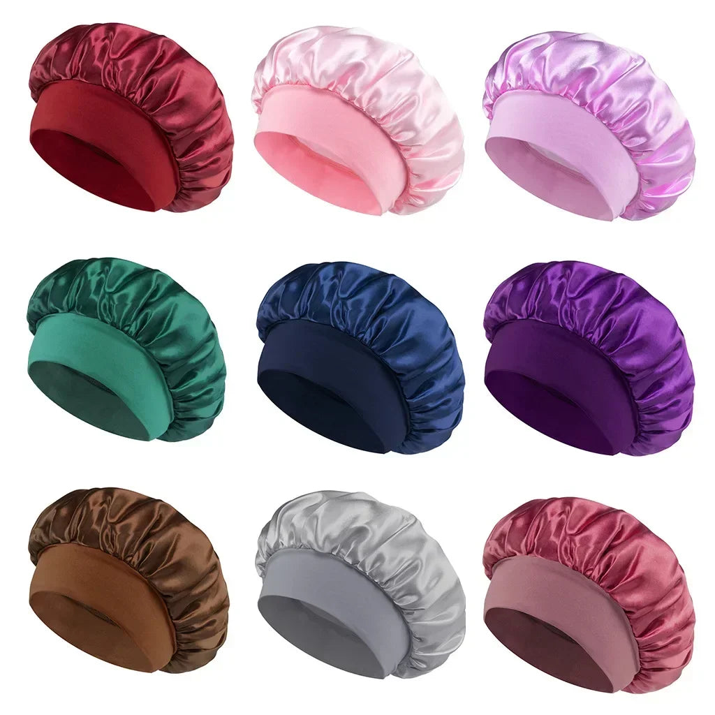 Unisex Head Wrap Elastic Band Cap for Brimmed Night Hat Bath Cap Extra Large Satin Silky Bonnet Sleep with Premium Elastic Band