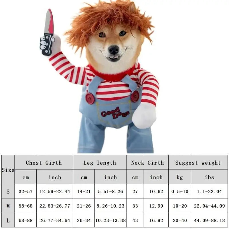 Useful Funny Dog Clothes Sweatshirt Set Cosplay Chucky Pet Clothes Party Costume Comical Outfits Halloween Dress Jumpsuit