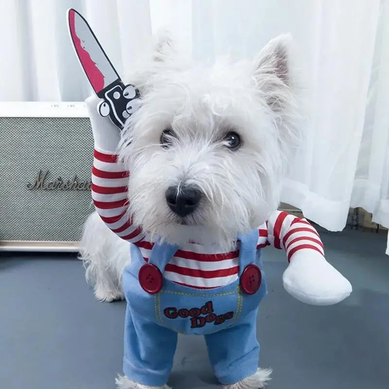 Useful Funny Dog Clothes Sweatshirt Set Cosplay Chucky Pet Clothes Party Costume Comical Outfits Halloween Dress Jumpsuit